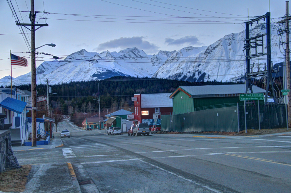 A February dawn in downtown Haines, Alaska