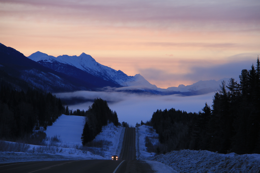 Dawn on Highway 16 east of Mount Robson, BC