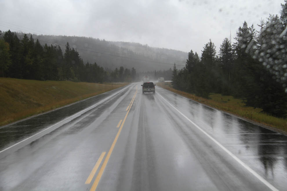 Heavy rain through the Canadian Rockies near Jasper