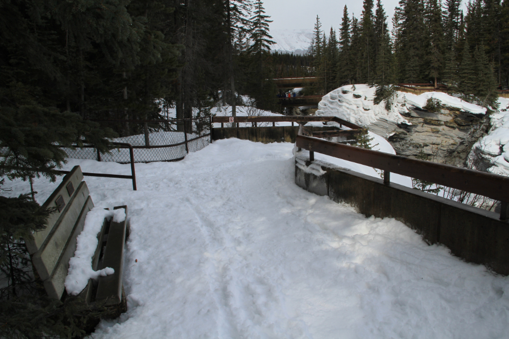 Memorial bench at Athabasca Falls, Jasper National Park, Alberta