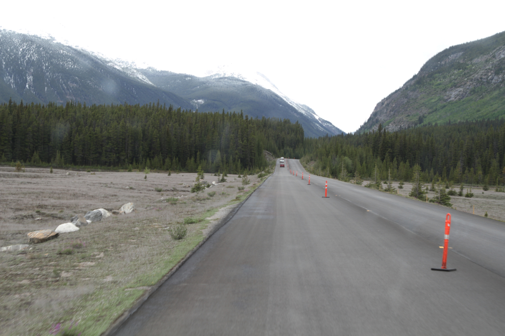 New pavement on the Icefields Parkway