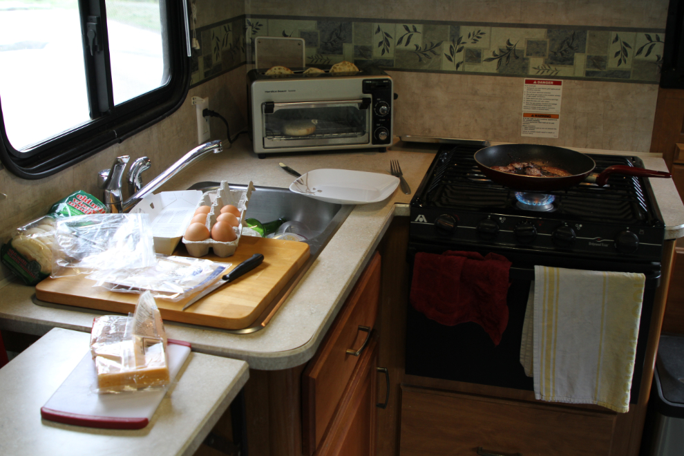 A good breakfast being made in the RV
