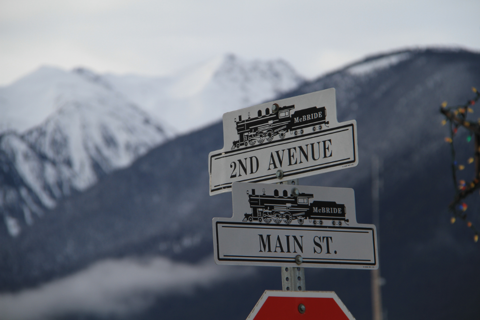 Train street signs in McBride, BC