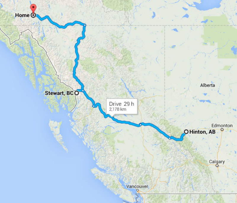 Route from Hinton to Whitehorse