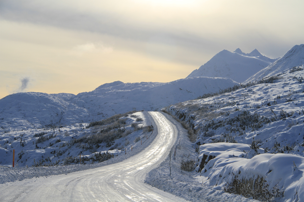 Icy South Klondike Highway near White Pass summit