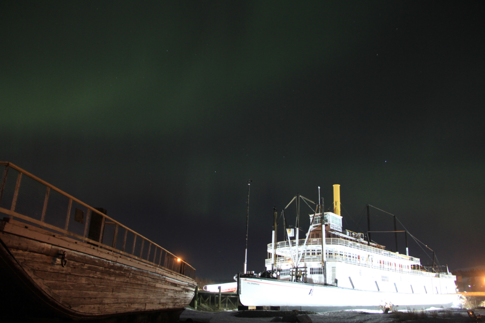 Aurora borealis over the SS Klondike sternwheeler in Whitehorse, Yukon