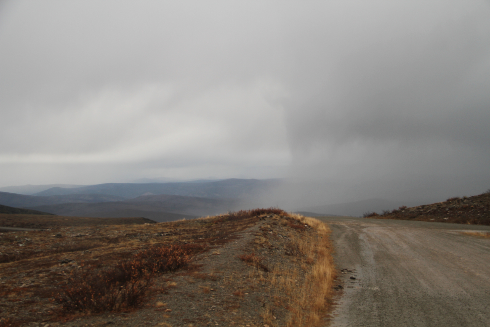 Fall rainstorm at the summit of the Top of the World Highway, Yukon