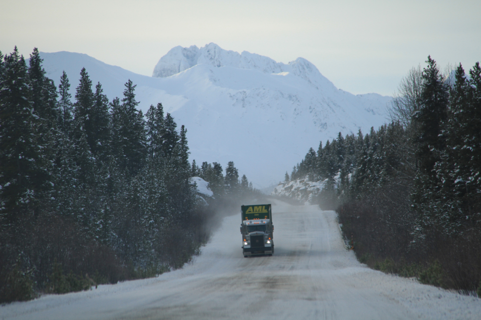 Winter trucking on the South Klondike Highway, BC