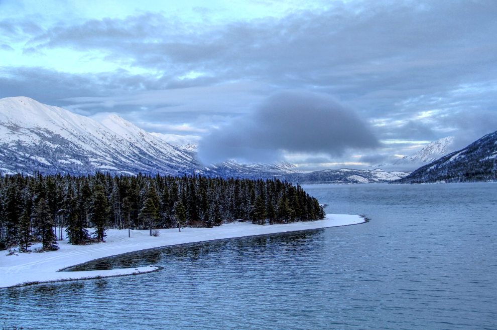 HDR image of Tutshi Lake, BC in the winter