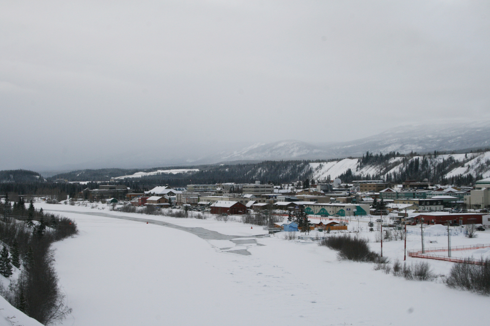 The Yukon River and downtown Whitehorse in February