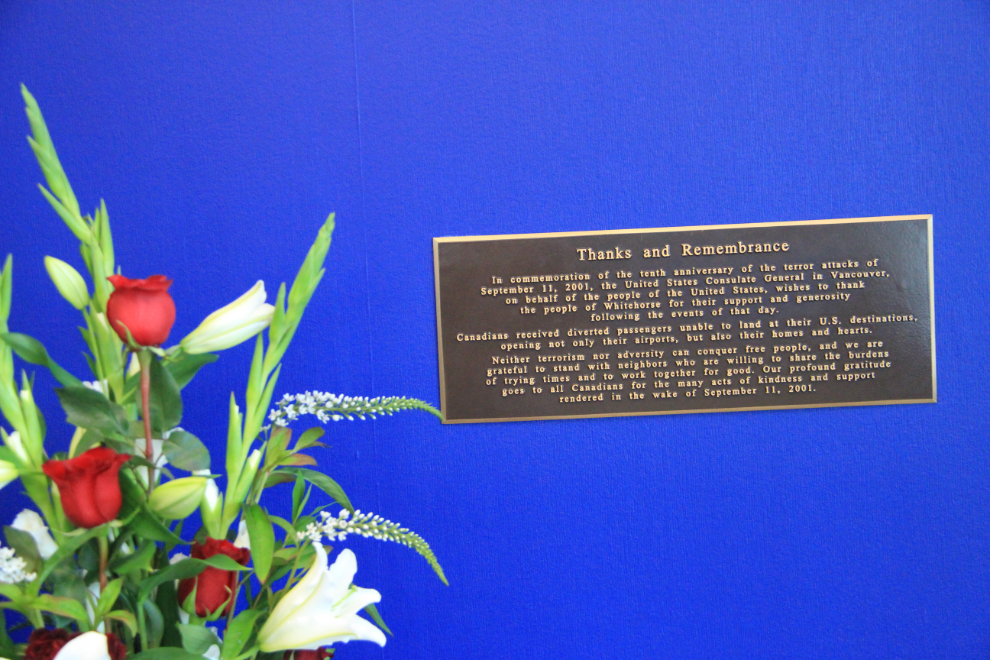 September 11, 2001 memorial plaque at Erik Nielsen Whitehorse International Airport
