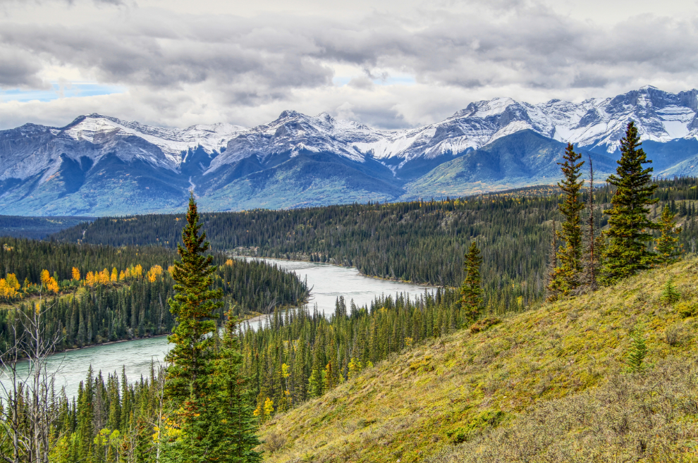 View of the Rockies and the Athabasca River from the Brule Road, Alberta