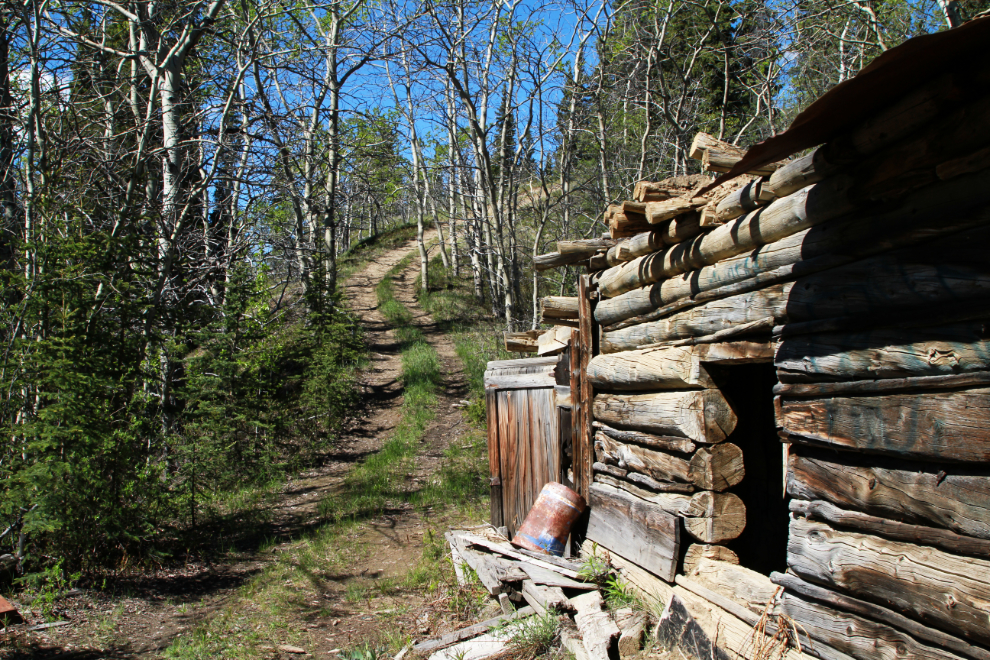 A historic log cabin along The Great Trail flooded at Dugdale Creek, Yukon