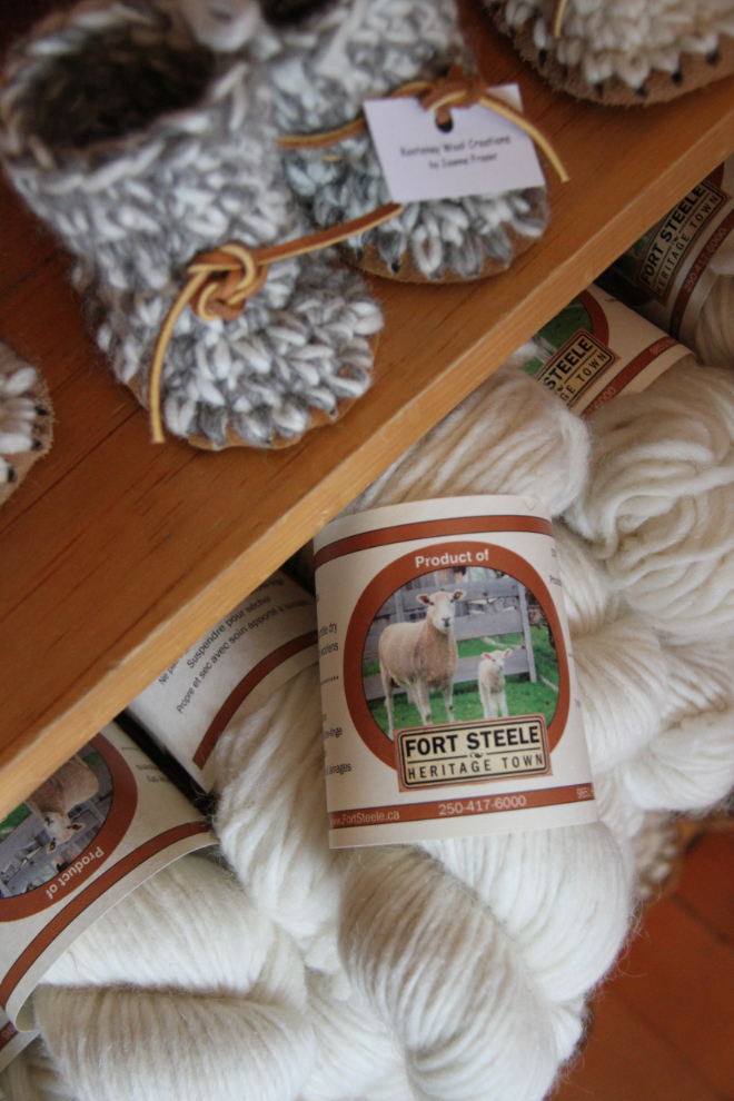 Baby slippers and wool from the sheep at Fort Steele Heritage Town, BC