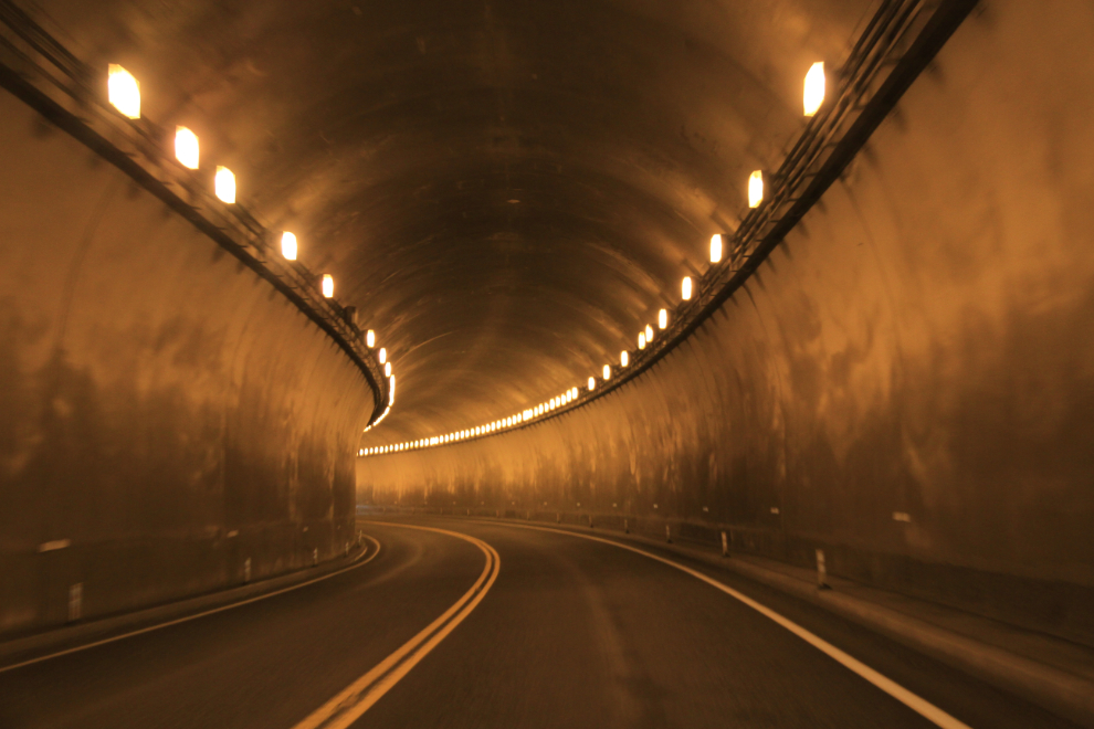 Driving through the China Bar tunnel, Fraser Canyon.