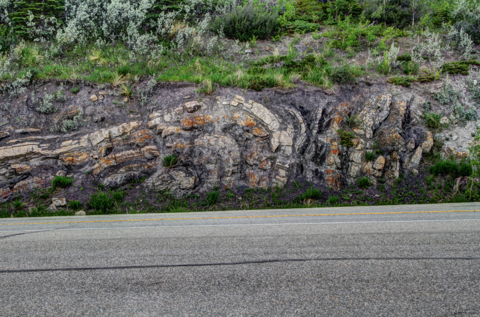 Rock formations along Abraham Lake, Alberta Highway 11