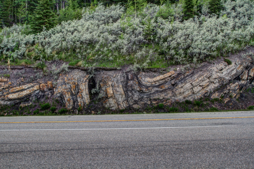 Rock formations along Abraham Lake, Alberta Highway 11