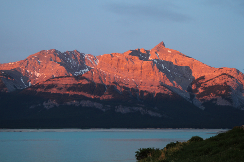 Sunrise colours on Mount Michener, Abraham Lake, Alberta Highway 11
