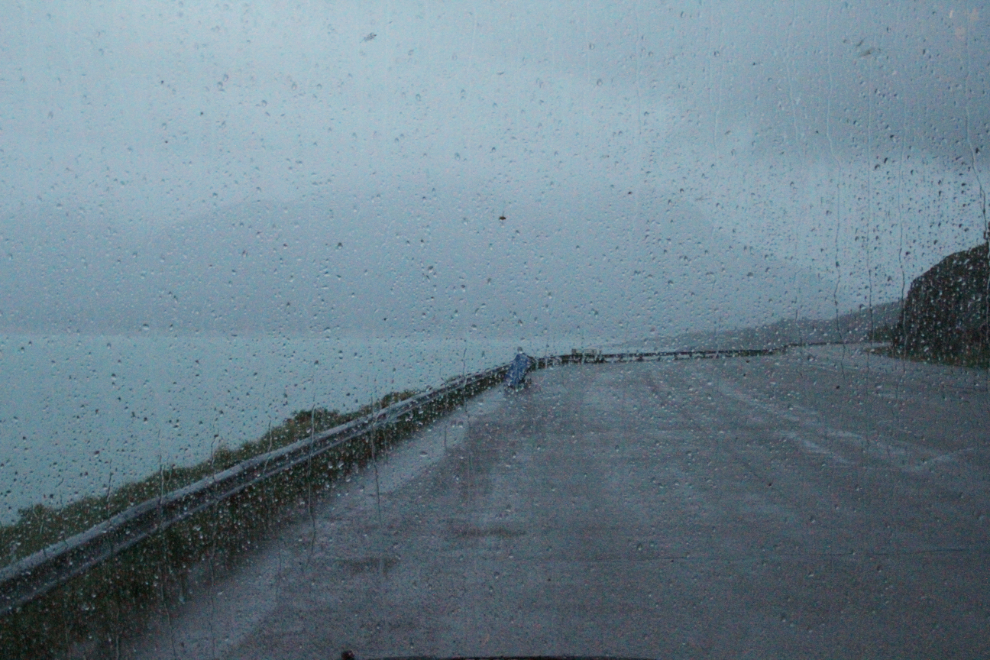 A rainy morning at Abraham Lake, Alberta Highway 11