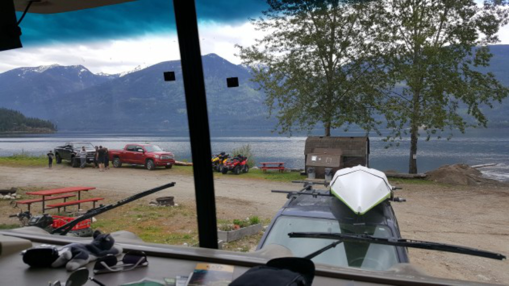 Kootenay Lake view from our RV site at Woodbury Resort & Marina, Kaslo, BC
