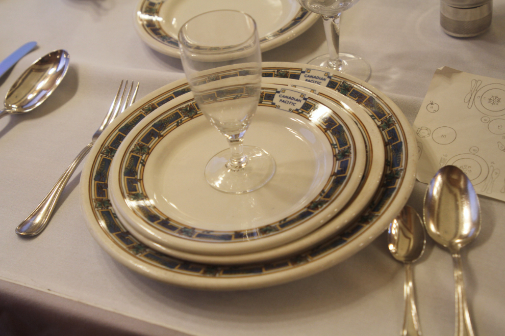 Dining car china in the Blue Maple Leaf design, produced for Canadian Pacific Railway in England by Ridgeway