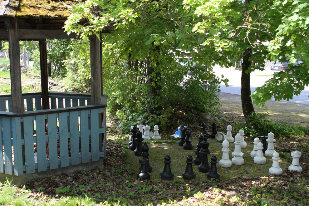 Outdoor chess set in downtown New Denver, BC