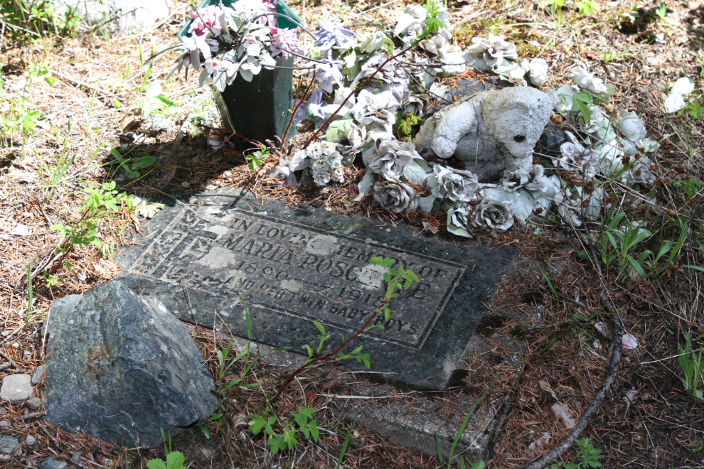 Grave for 28-year old Maria Poscente and her twin boys in the Phoenix Cemetery, BC