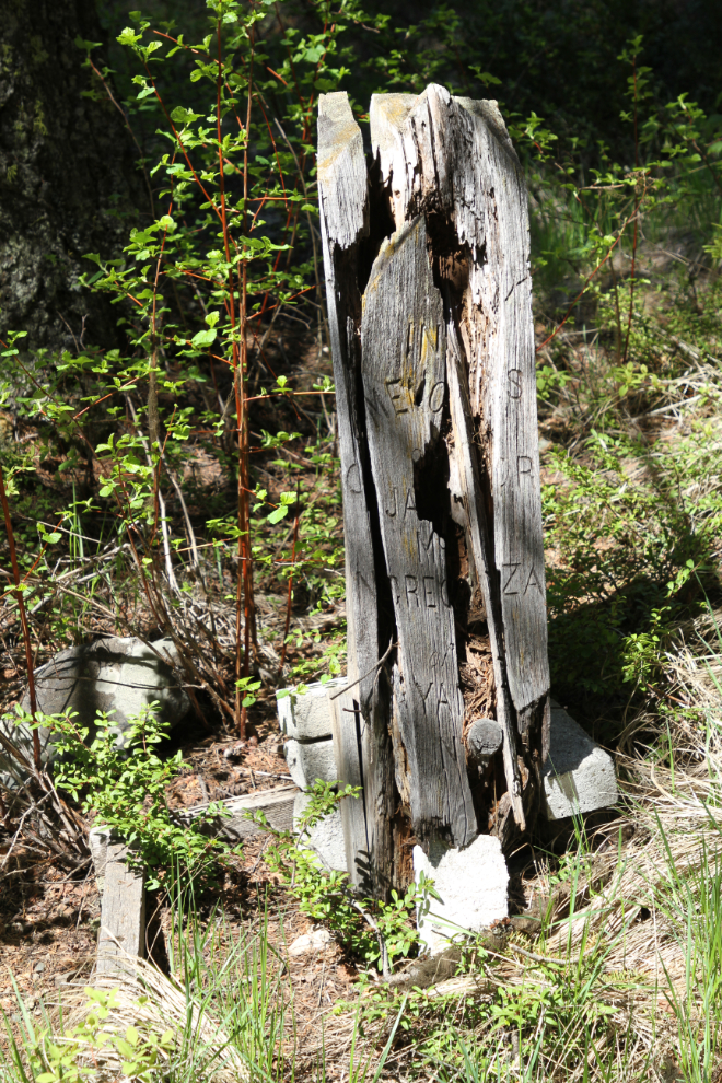 A wooden grave marker at the Phoenix Cemetery, BC