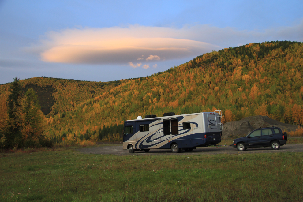 RV camped along the Alaska Highway in the Fall