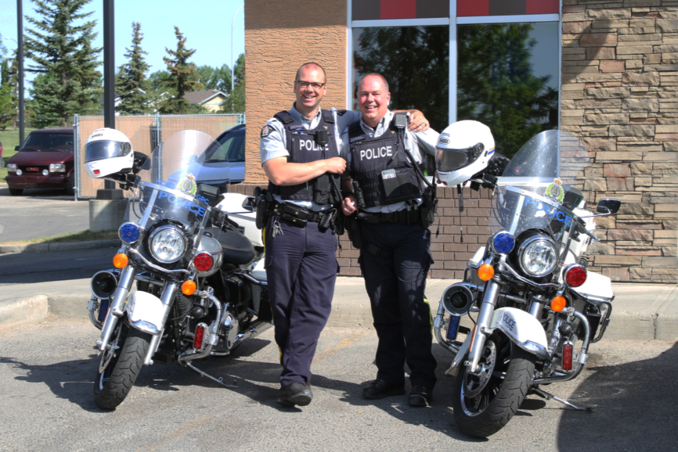 RCMP motorcycle officers in Airdrie, Alberta