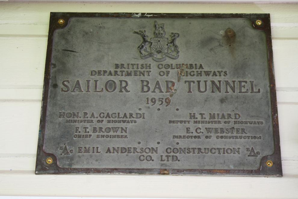 Brass plaque from the Sailor Bar Tunnel, in the Creighton House Museum in Yale, BC