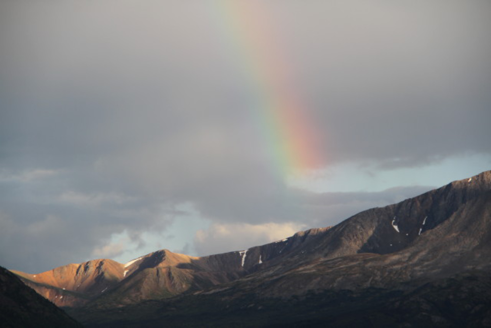 Rainbow along the South Klondike Highway at 9:45 pm