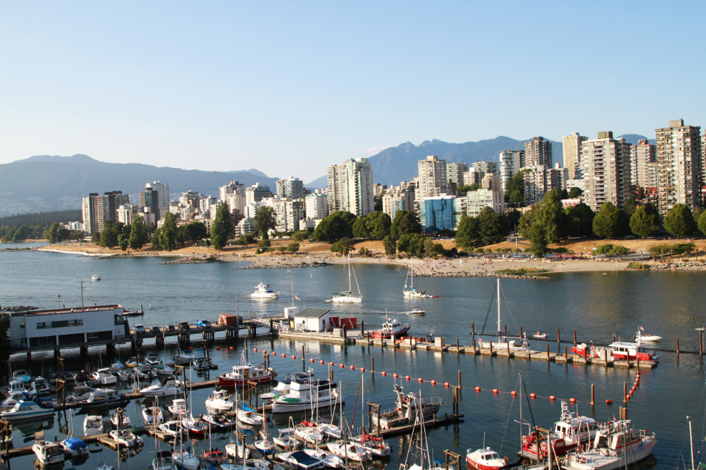 English Bay and the mouth of False Creek from the Burrard Street Bridge in Vancouver, BC