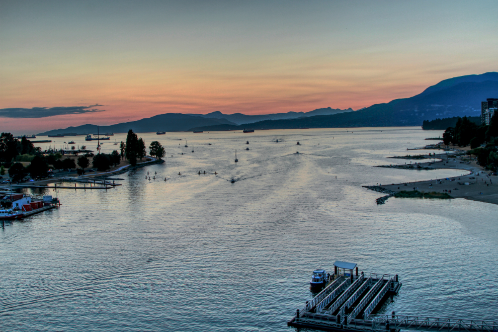 Sunset from the Art Deco Burrard Street Bridge in Vancouver, BC