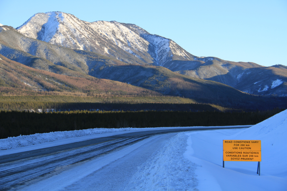 Road hazard sign on the Alaska Highway