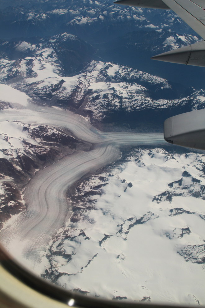 Aerial view of the Silverthrone Glacier and the Klinaklini Glacier.