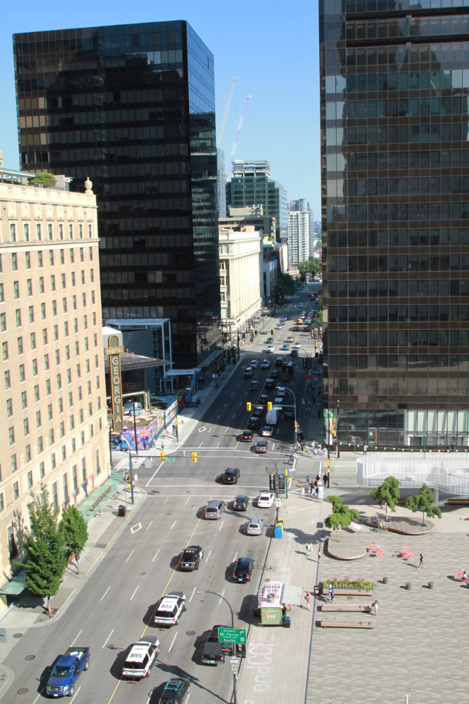 The view from our corner room (#723) on the 7th floor of the Fairmont Hotel Vancouver