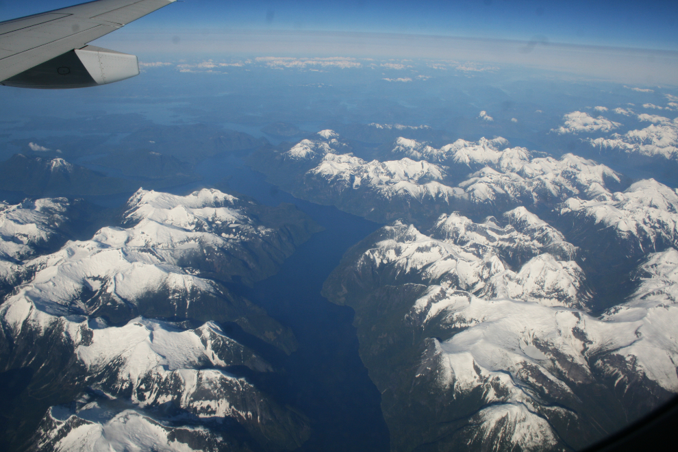 Aerial view of Toba Inlet, a fjord along BC's rugged coast