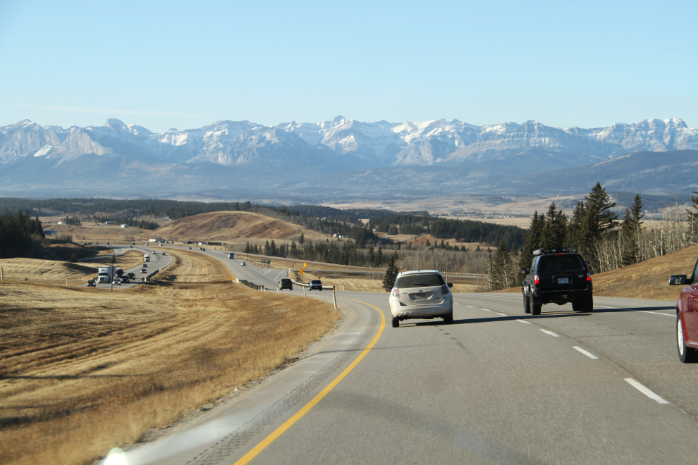 Driving west on the Trans-Canada, Highway 1, west of Calgary