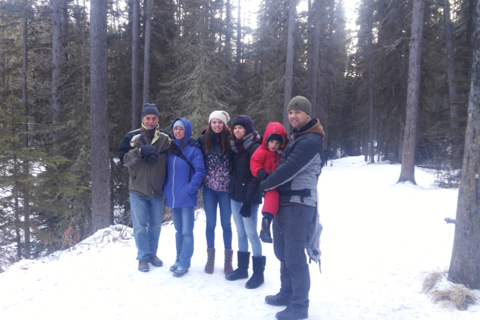 Murray Lundberg and his family hiking at Johnston Canyon in December
