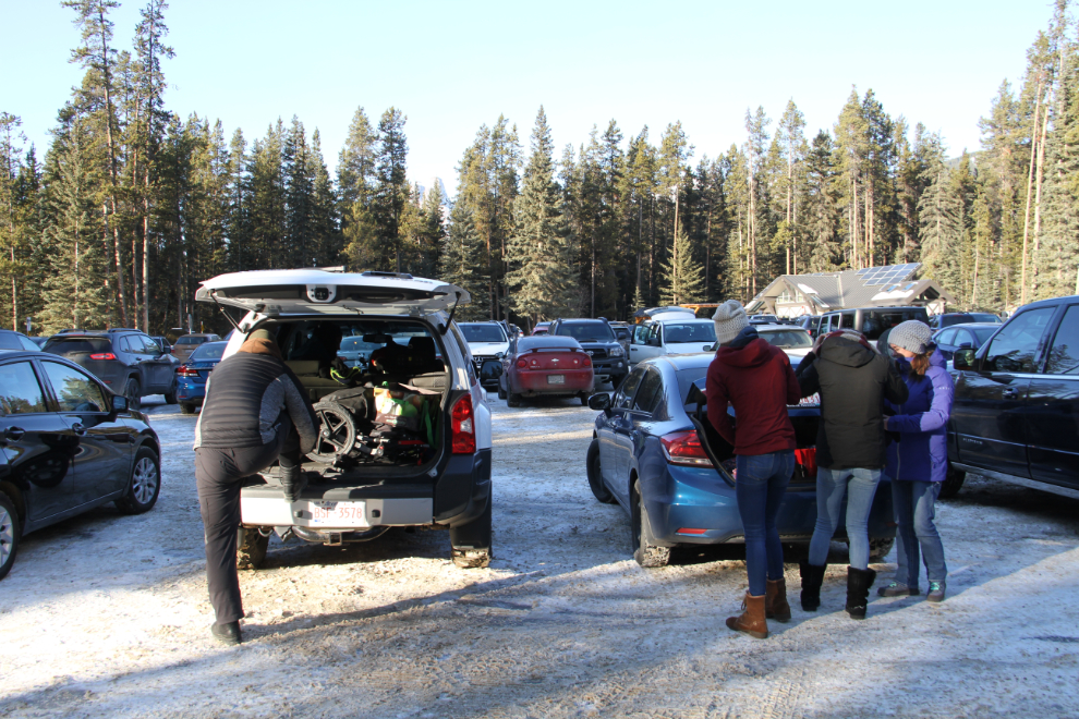 The parking lot at Johnston Canyon in December