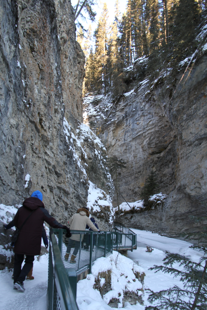 Hiking at Johnston Canyon, Banff National Park, in December