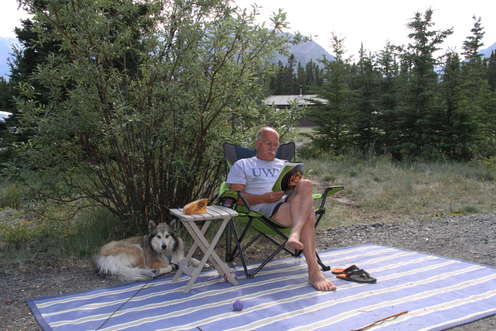 Murray Lundberg relaxing at his RV at Kluane Lake, Yukon