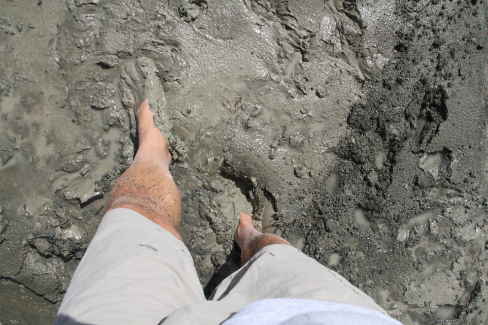 Barefoot in Kluane Lake mud