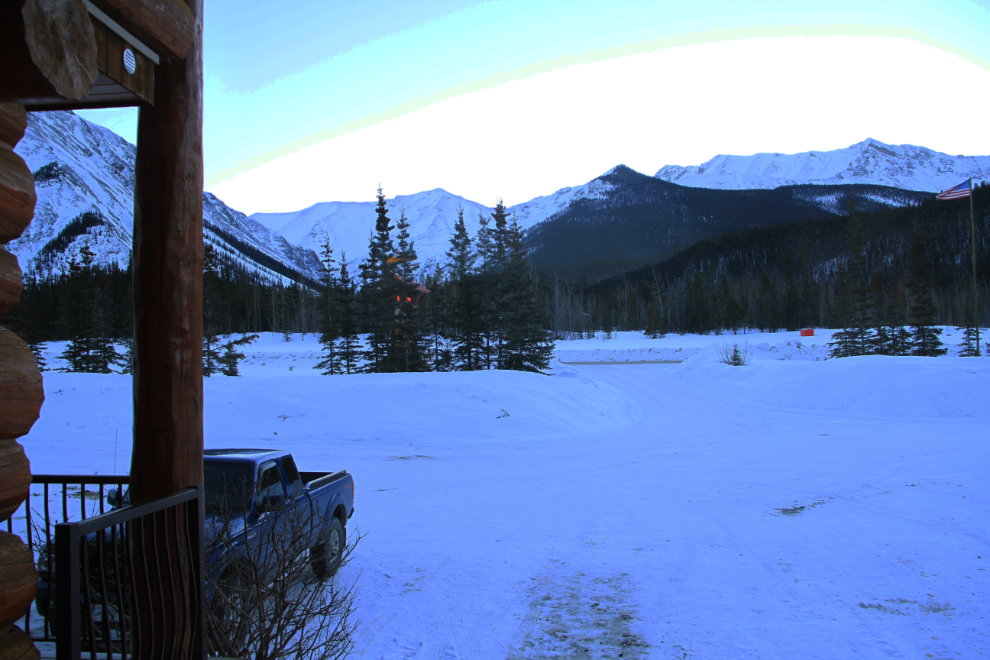 Winter morning view from Northern Rockies Lodge, Alaska Highway