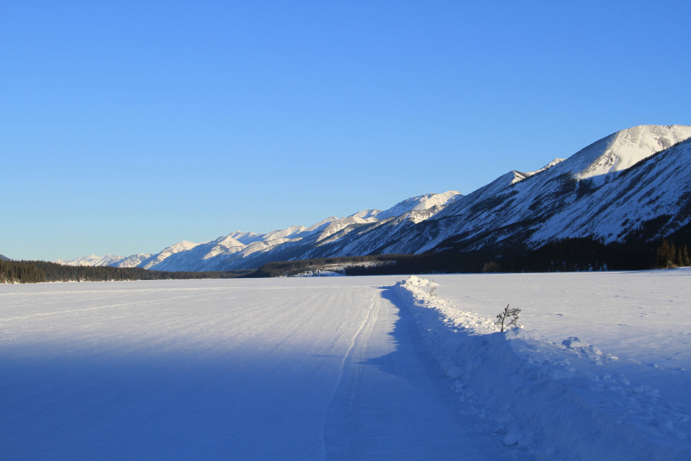 A runway on frozen Muncho Lake at Northern Rockies Lodge