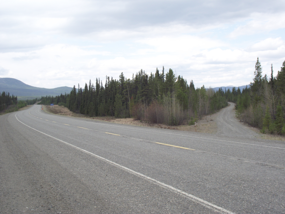 Old piece of Alaska Highway at Squanga Lake
