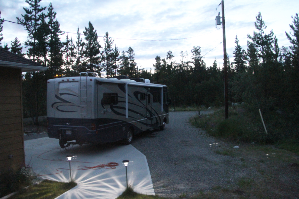RV in our driveway at dawn