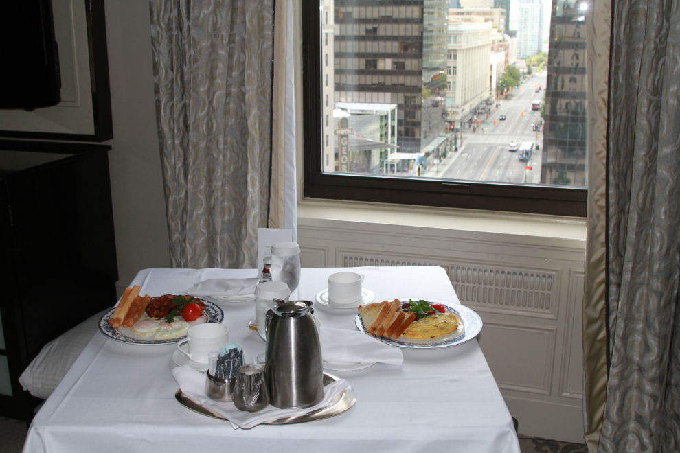 Breakfast in our room at the Hotel Vancouver