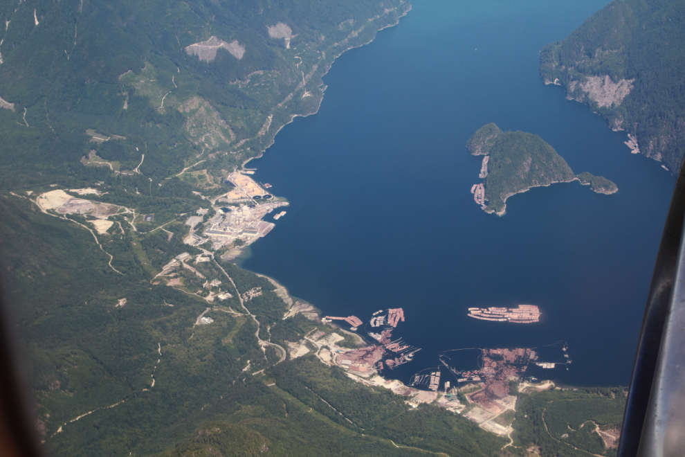 An aerial view of the Howe Sound Pulp and Paper Mill at Port Mellon, BC